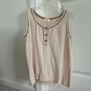 Pinkblush Cream Ribbed Buttoned Tank Top